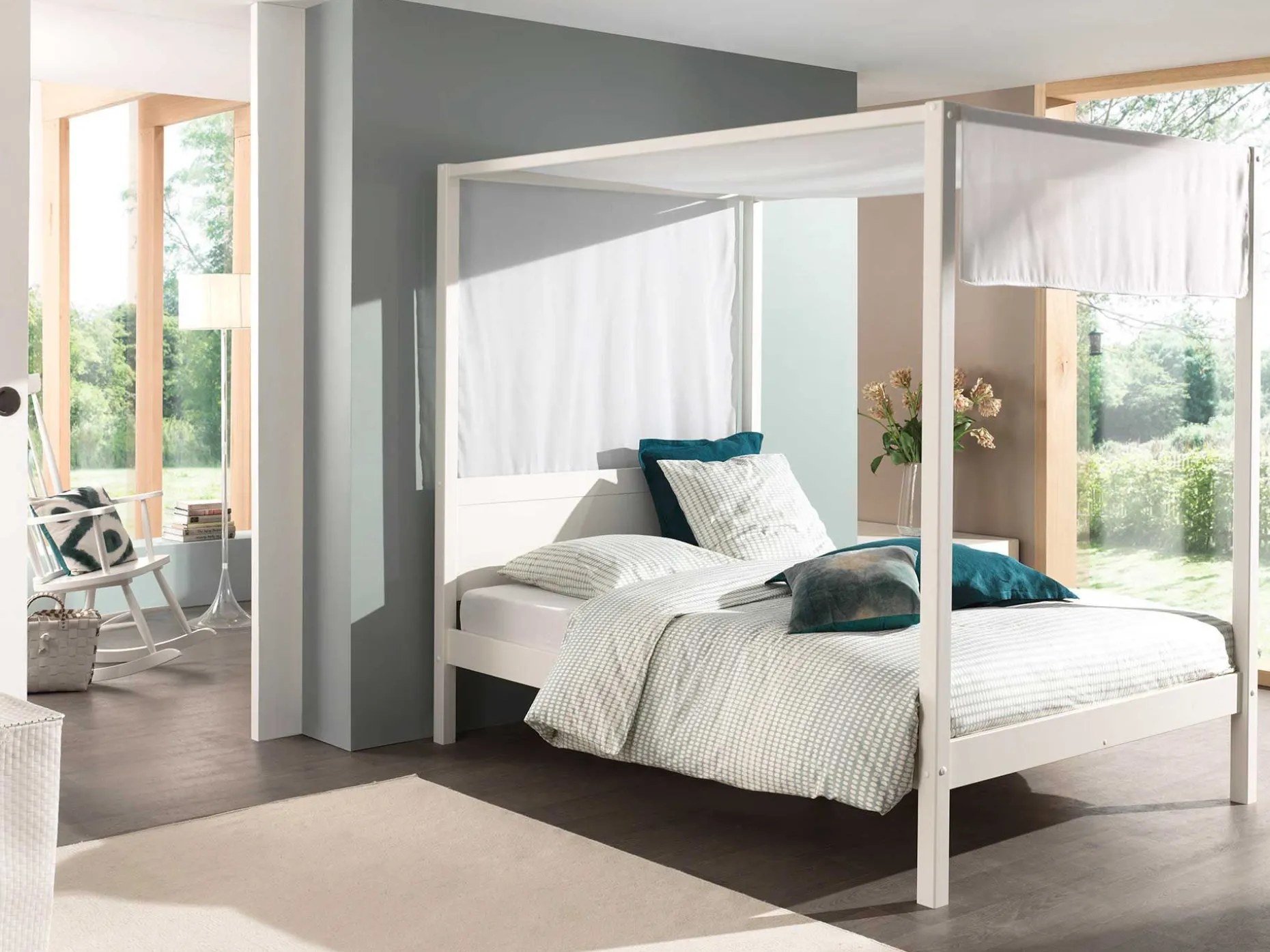 Himmelbett Charlotte 140x200 mit Voile - weiß