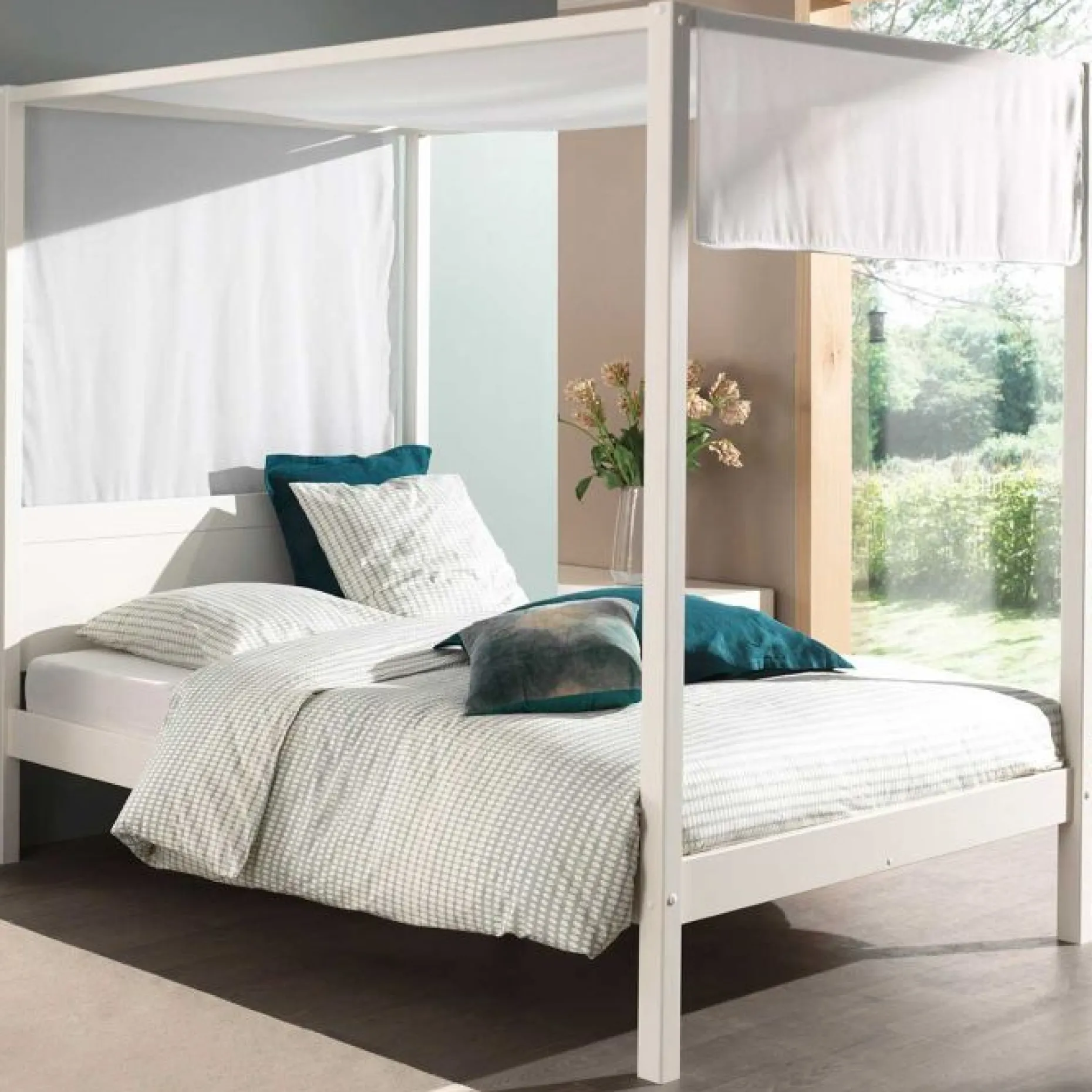 Himmelbett Charlotte 140x200 mit Voile - weiß