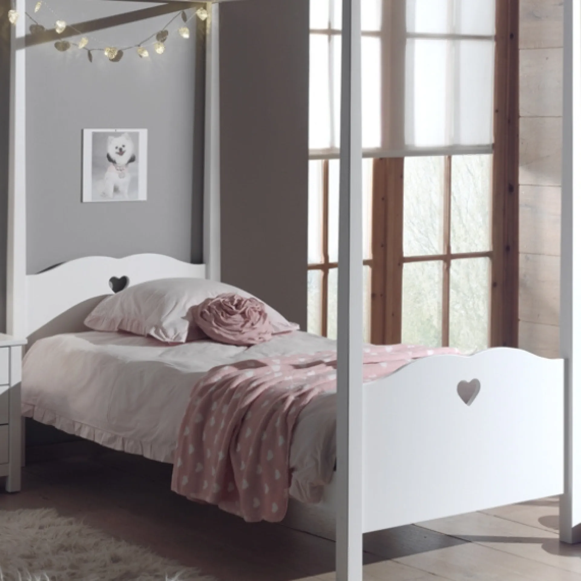 Kinder Vipack Himmelbett 90x200 cm und Nachttisch Amori-