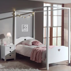 Kinder Vipack Himmelbett 90x200 cm und Nachttisch Amori-