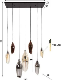 Emob Hängeleuchte Cocoon - 120x40x150cm - 7 Lampen - Glas