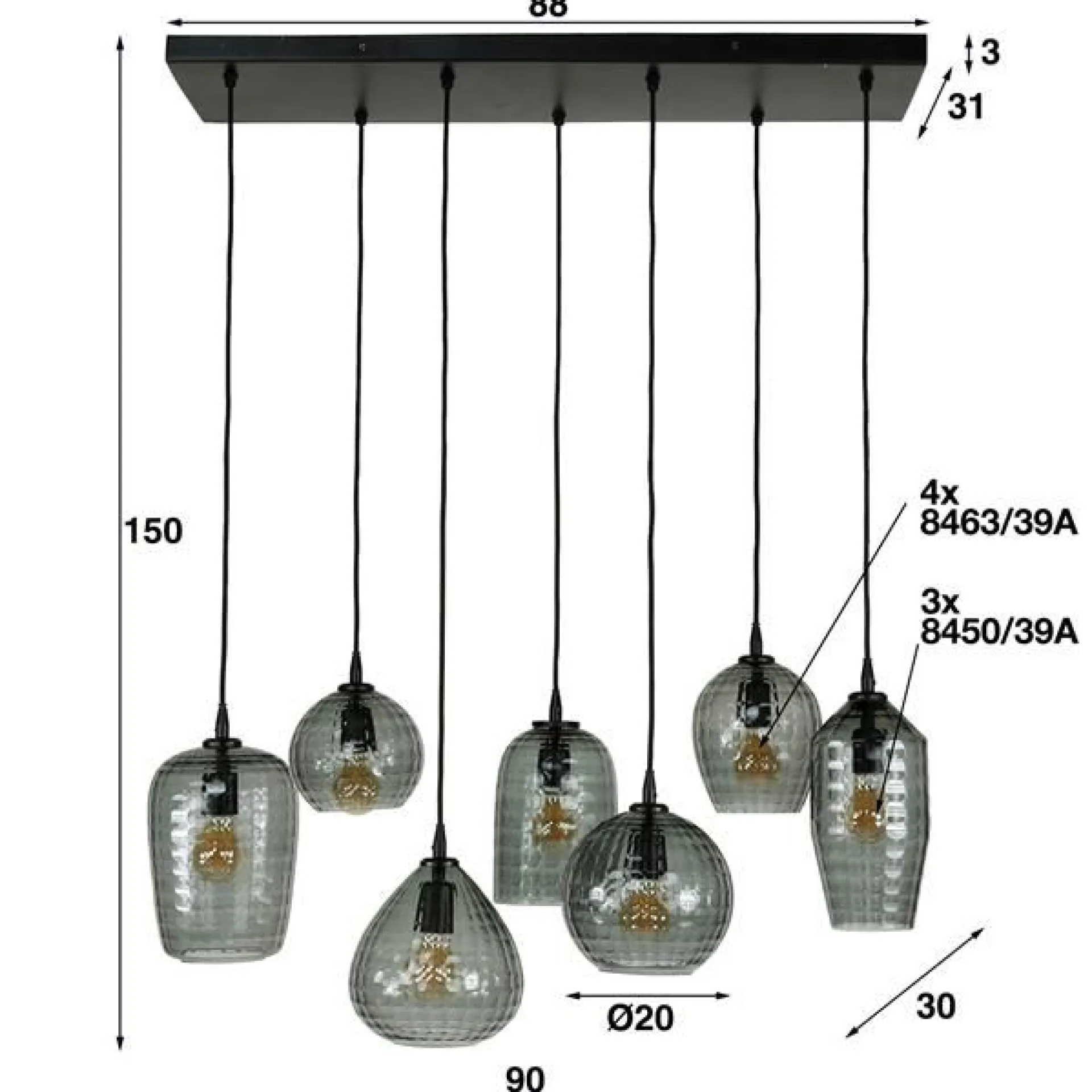 Emob Hängeleuchte Jairo 7 Lichtquellen - Rauchglas