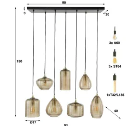 Emob Hängeleuchten-Set Denz | 40 x 93 x 150 cm | Farbe Bernstein