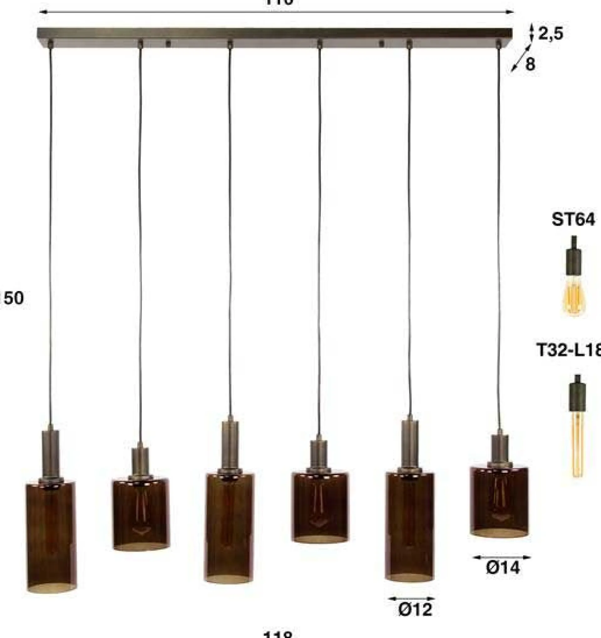 Emob Hängeleuchte Sepiora - 118x14x150cm - 6 Lampen - es Glas