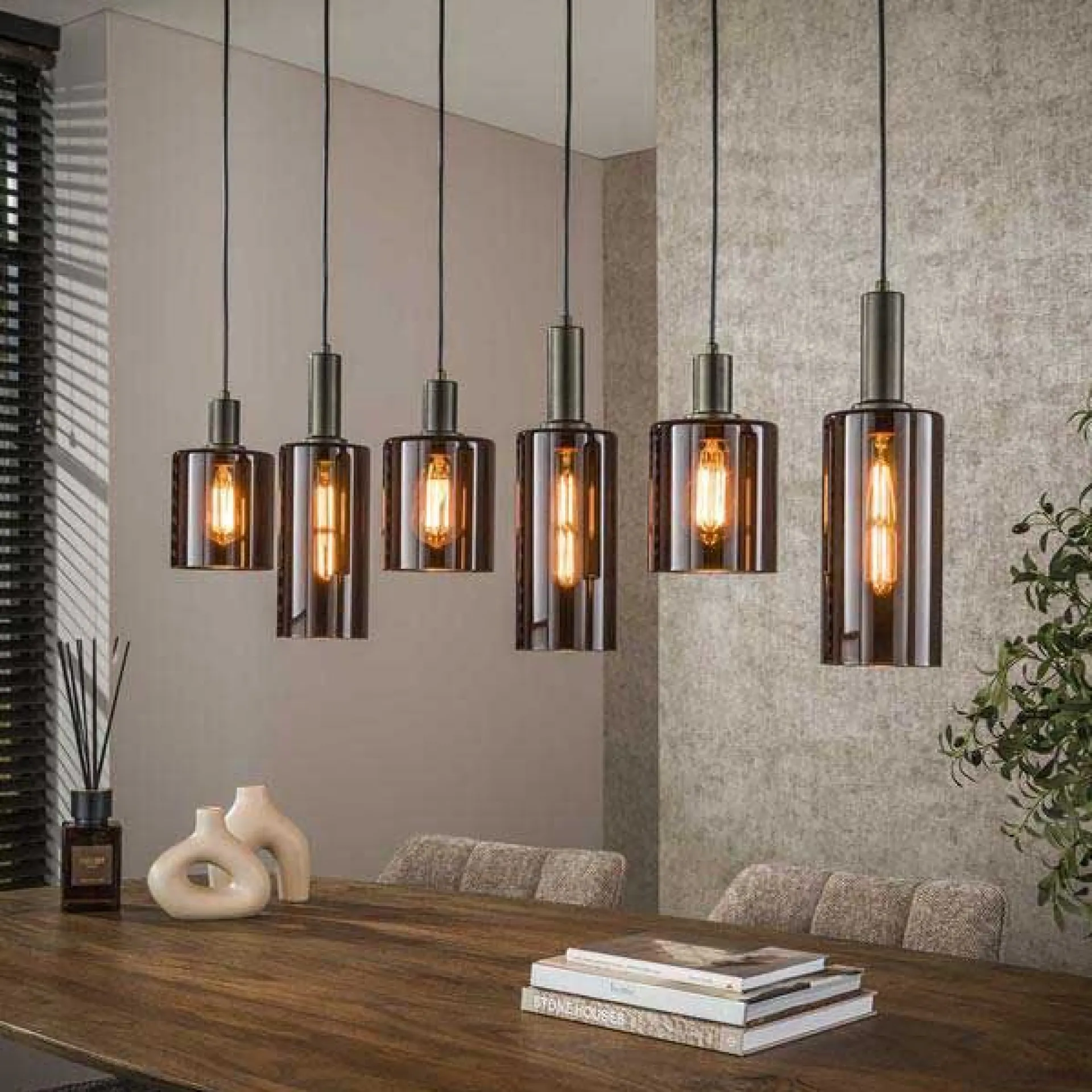 Emob Hängeleuchte Sepiora - 118x14x150cm - 6 Lampen - es Glas