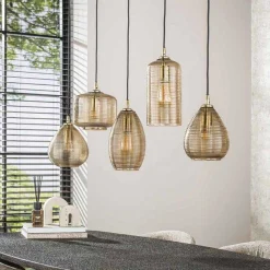 Emob Hängeleuchte Stripe - 126x20x150cm - fünf Lampen - Fumé-Glas
