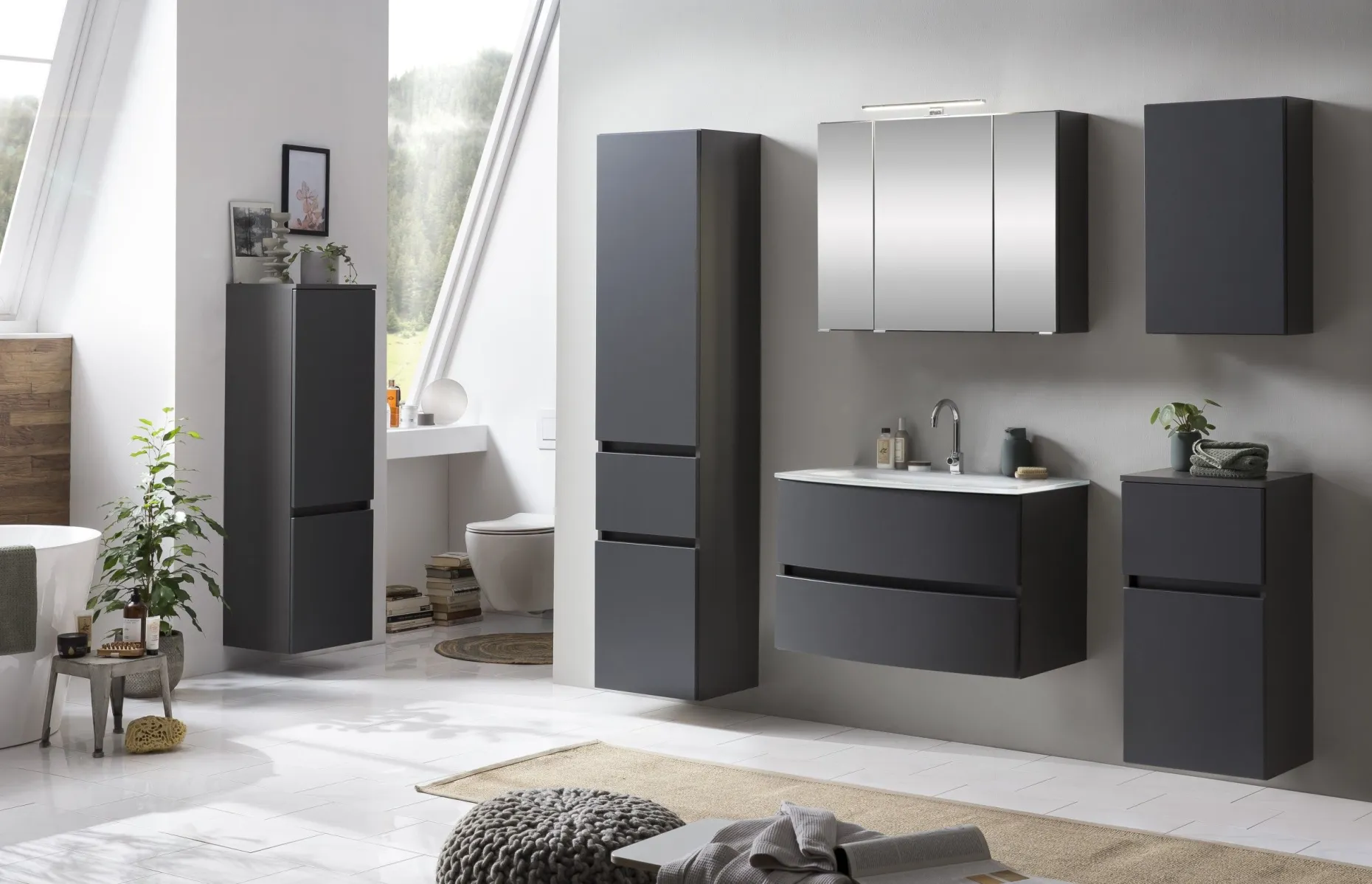 Hängeschrank Brama/Kornel/Pisca 40cm 1 Tür - graphit/mattgrau