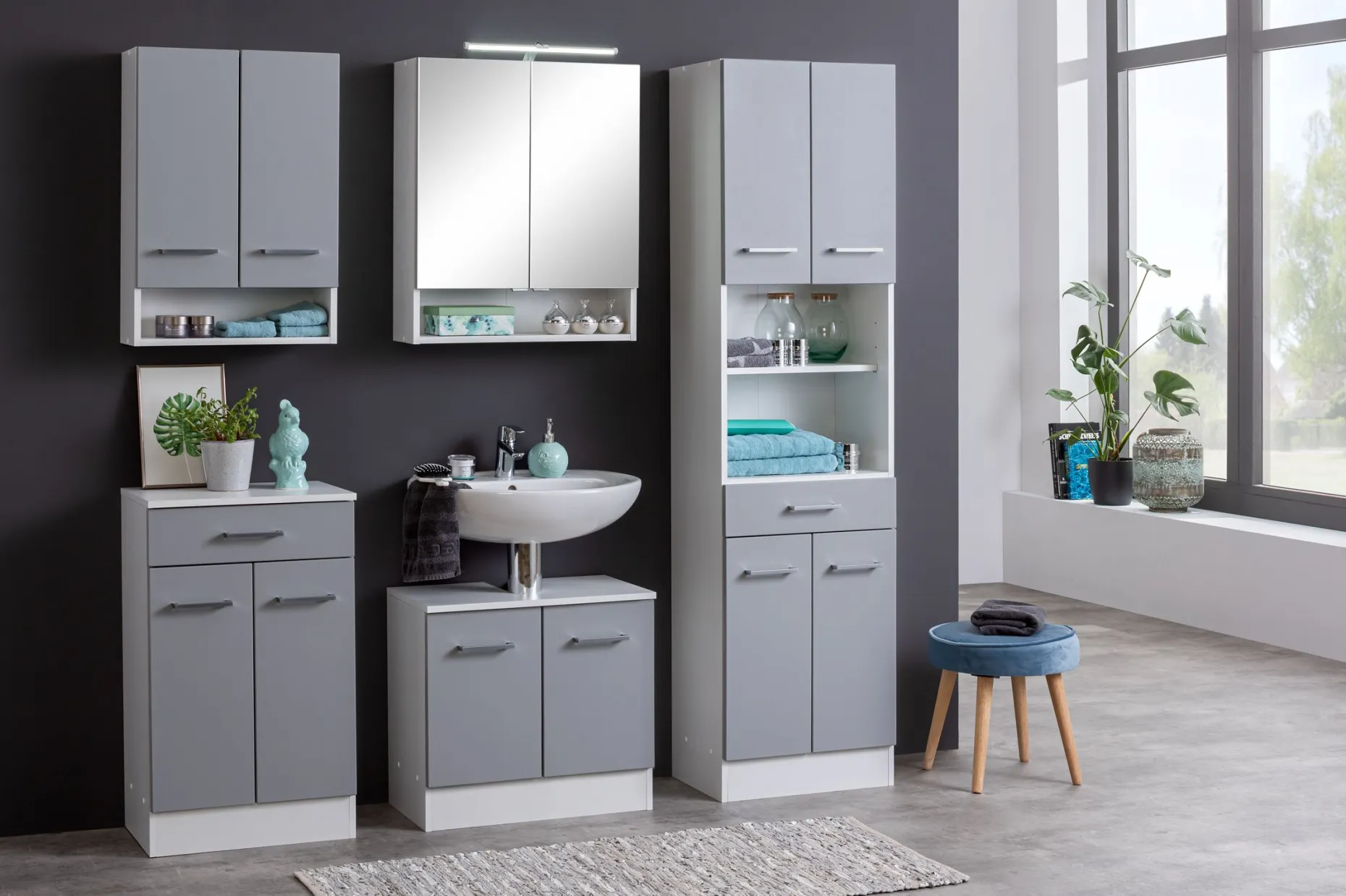 Hängeschrank Ricca 50cm 2 Türen - weiß/hellgrau