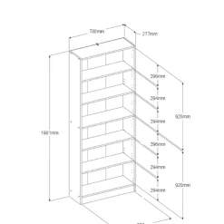 Hobby-Bücherregal 198 cm-5 Fachböden-weiß