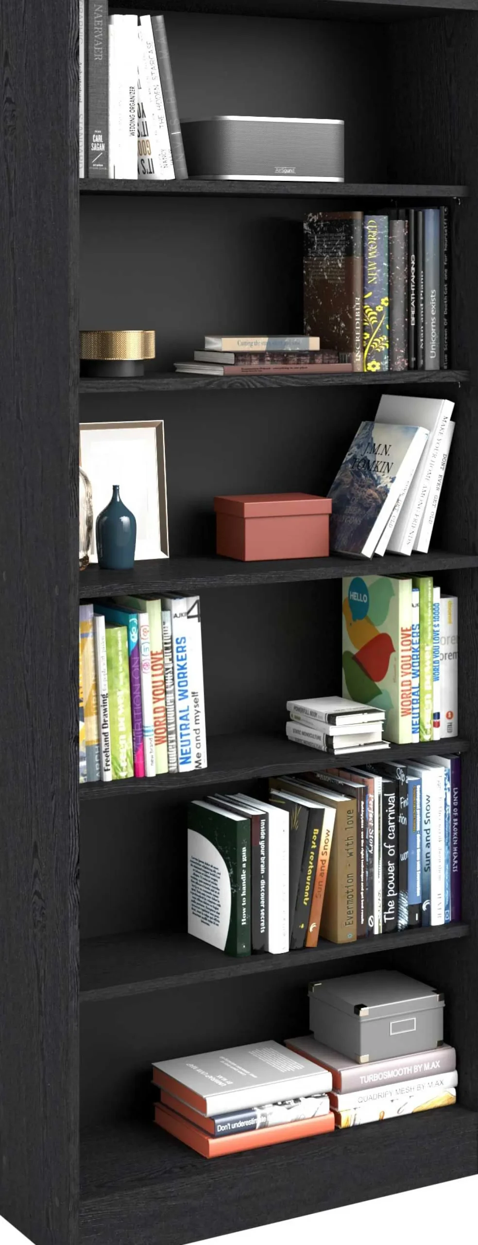 Hobby-Bücherregal 198 cm-5 Fachböden-schwarz