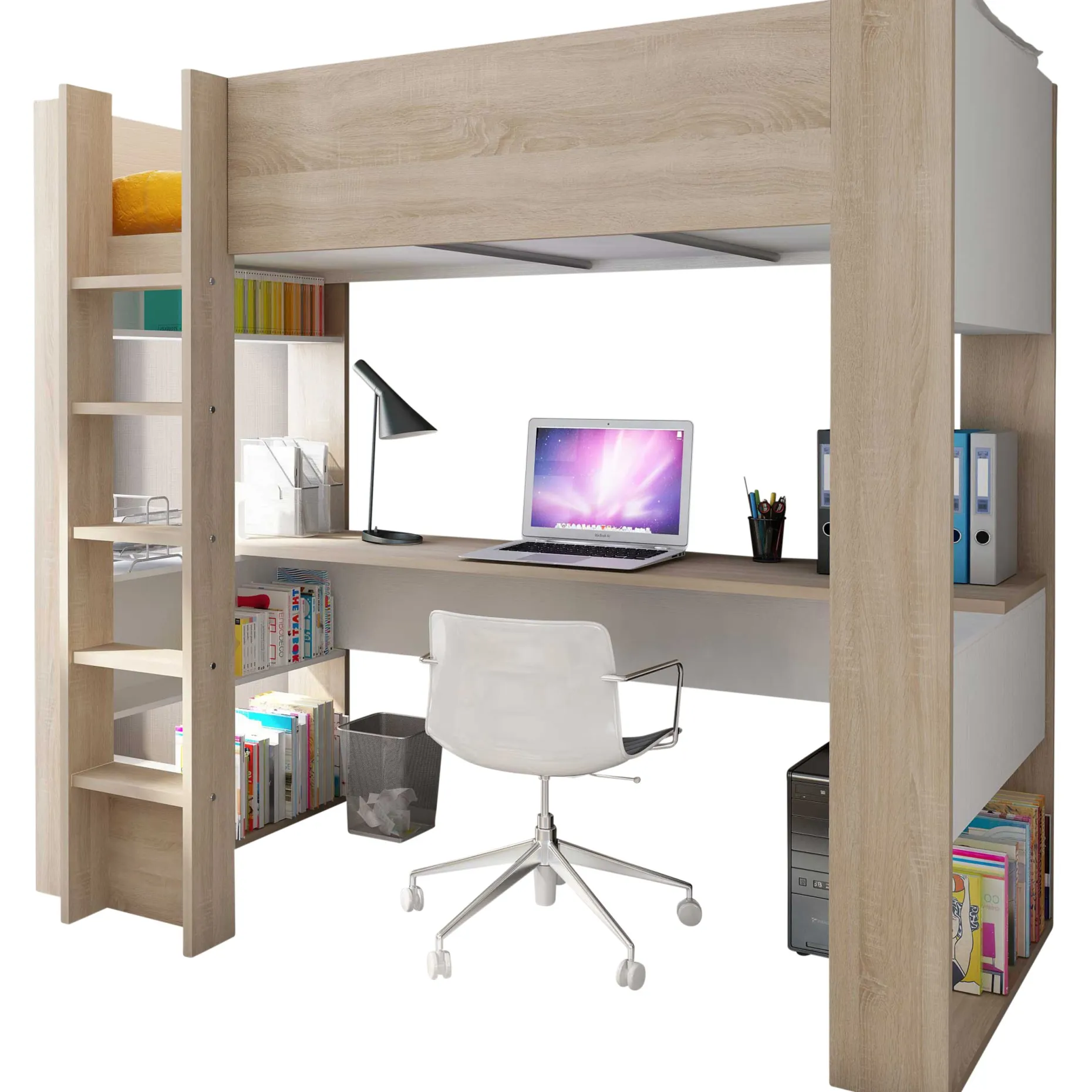 Hochbett Beau mit Schreibtisch - weiß