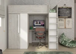Hochbett Beau 90x200 mit Schreibtisch und Kleiderschrank - weiß