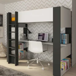 Hochbett Beau 90x200 mit Schreibtisch - weiß/graphit