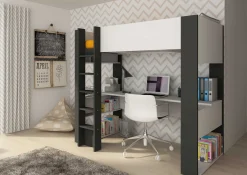 Hochbett Beau 90x200 mit Schreibtisch - weiß/graphit