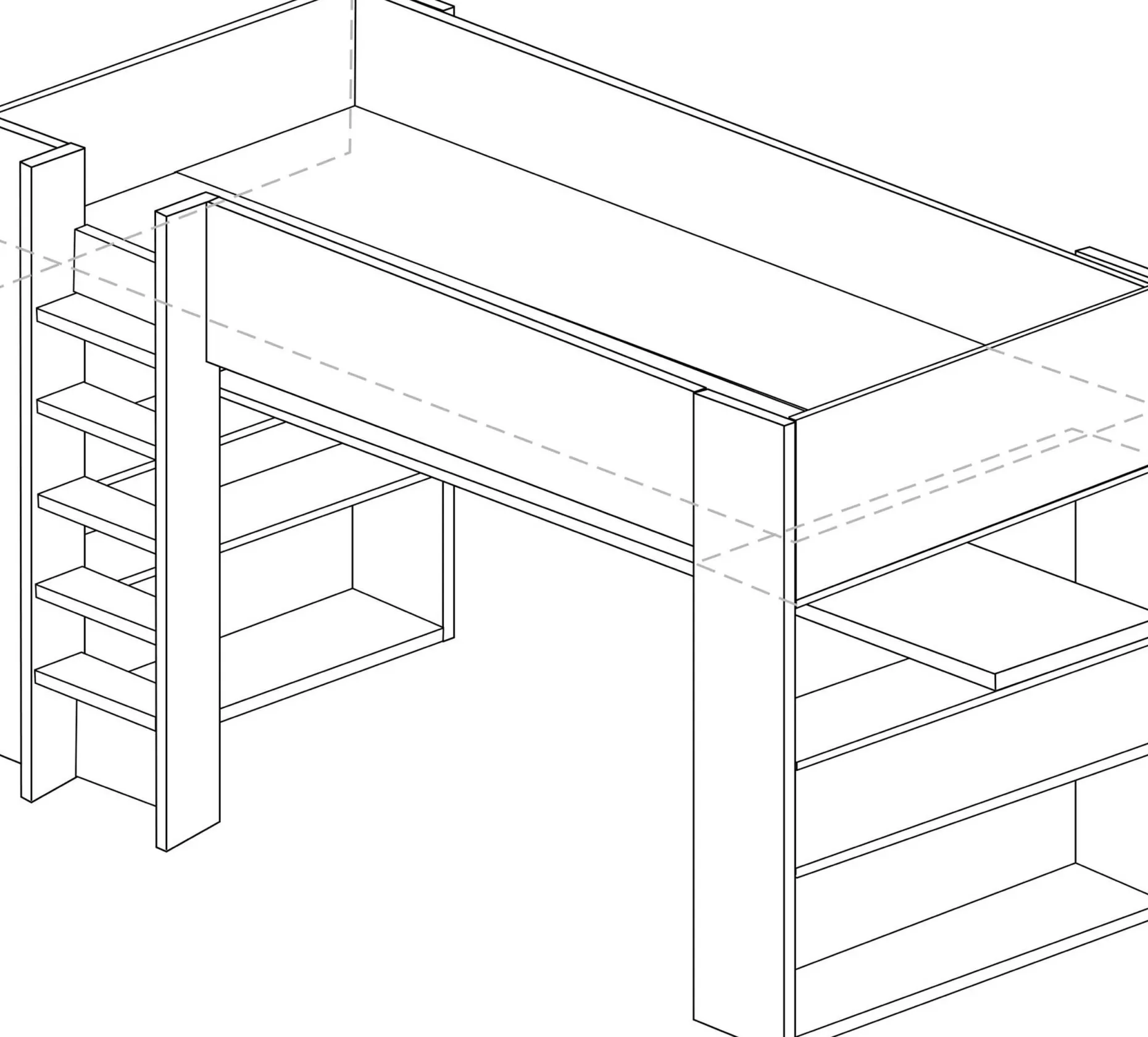Hochbett Beau 90x200 mit Schreibtisch - weiß/graphit