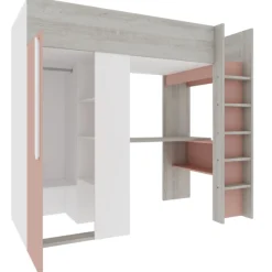 Hochbett Beau 90x200 mit Schreibtisch und Kleiderschrank - altrosa