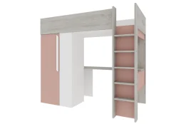 Hochbett Beau 90x200 mit Schreibtisch und Kleiderschrank - altrosa