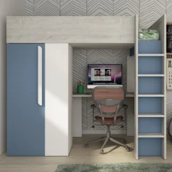 Hochbett Beau 90x200 mit Schreibtisch und Kleiderschrank - dunkelblau