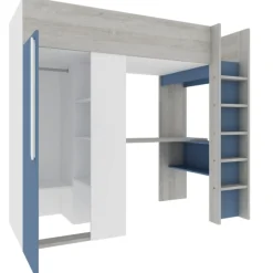 Hochbett Beau 90x200 mit Schreibtisch und Kleiderschrank - dunkelblau