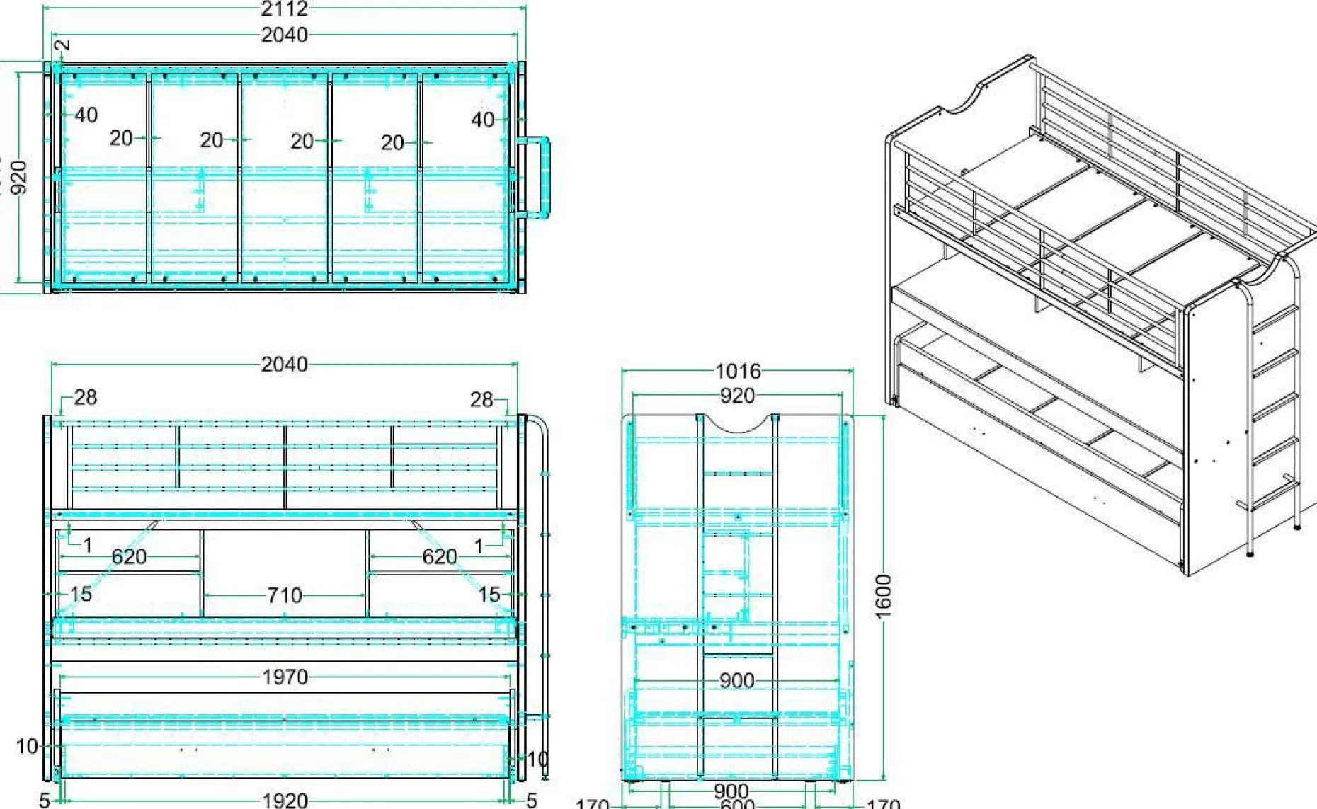 Hochbett Bonny 80 mit Schreibtisch und Bettkasten - weiß