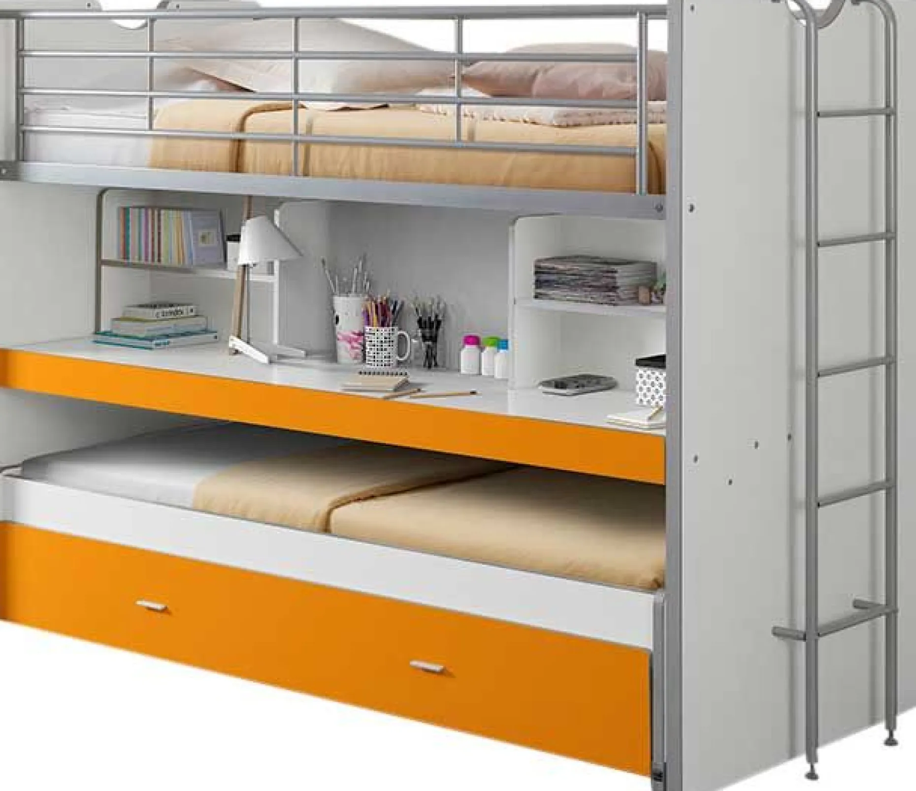 Hochbett Bonny 80 mit Schreibtisch und Bettkasten - orange
