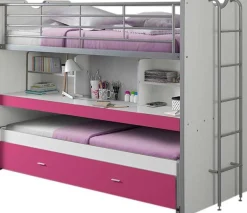 Hochbett Bonny 80 mit Schreibtisch und Bettkasten - pink