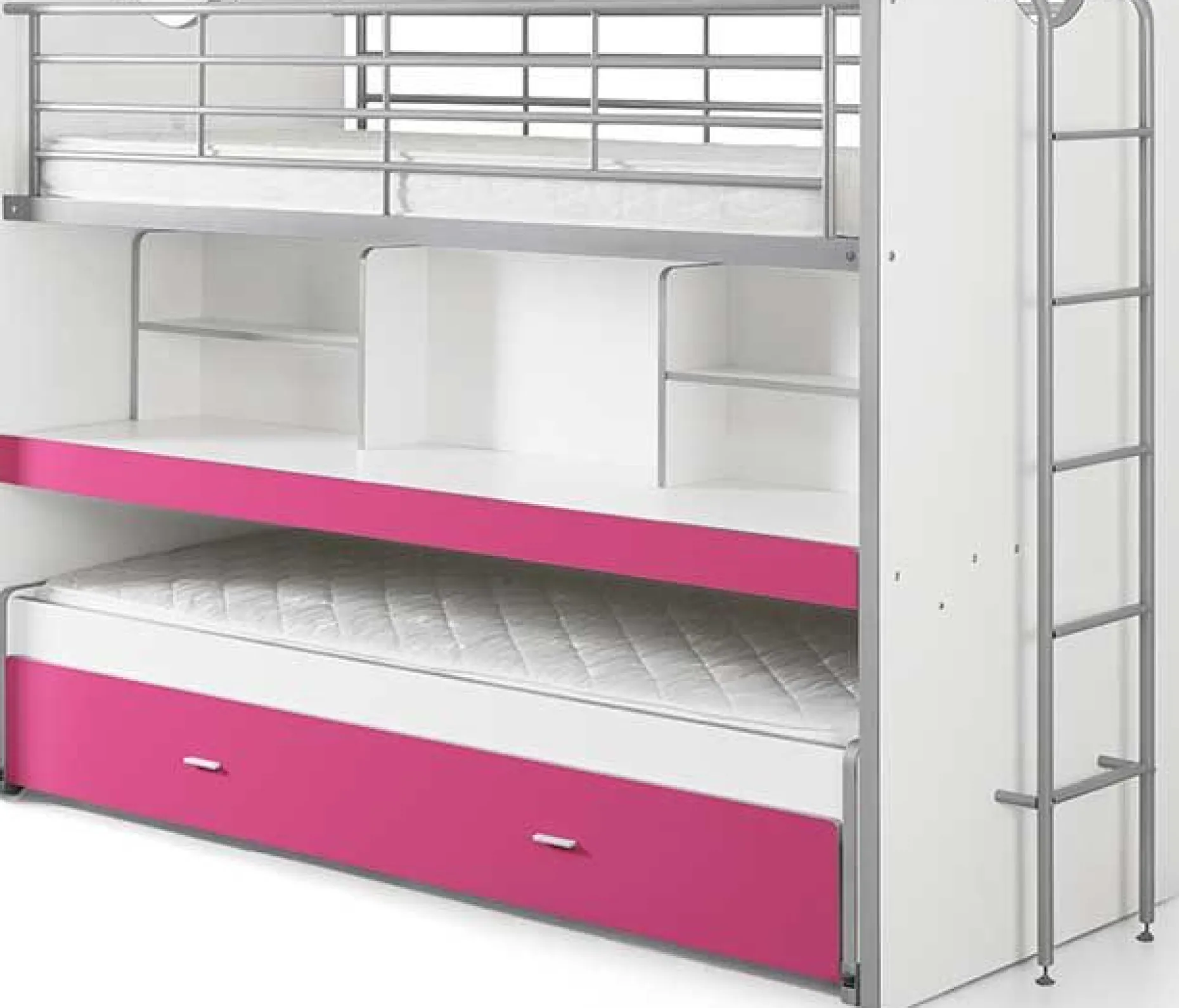 Hochbett Bonny 80 mit Schreibtisch und Bettkasten - pink