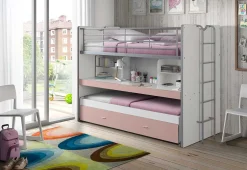Hochbett Bonny 80 mit Schreibtisch und Bettkasten - rosa