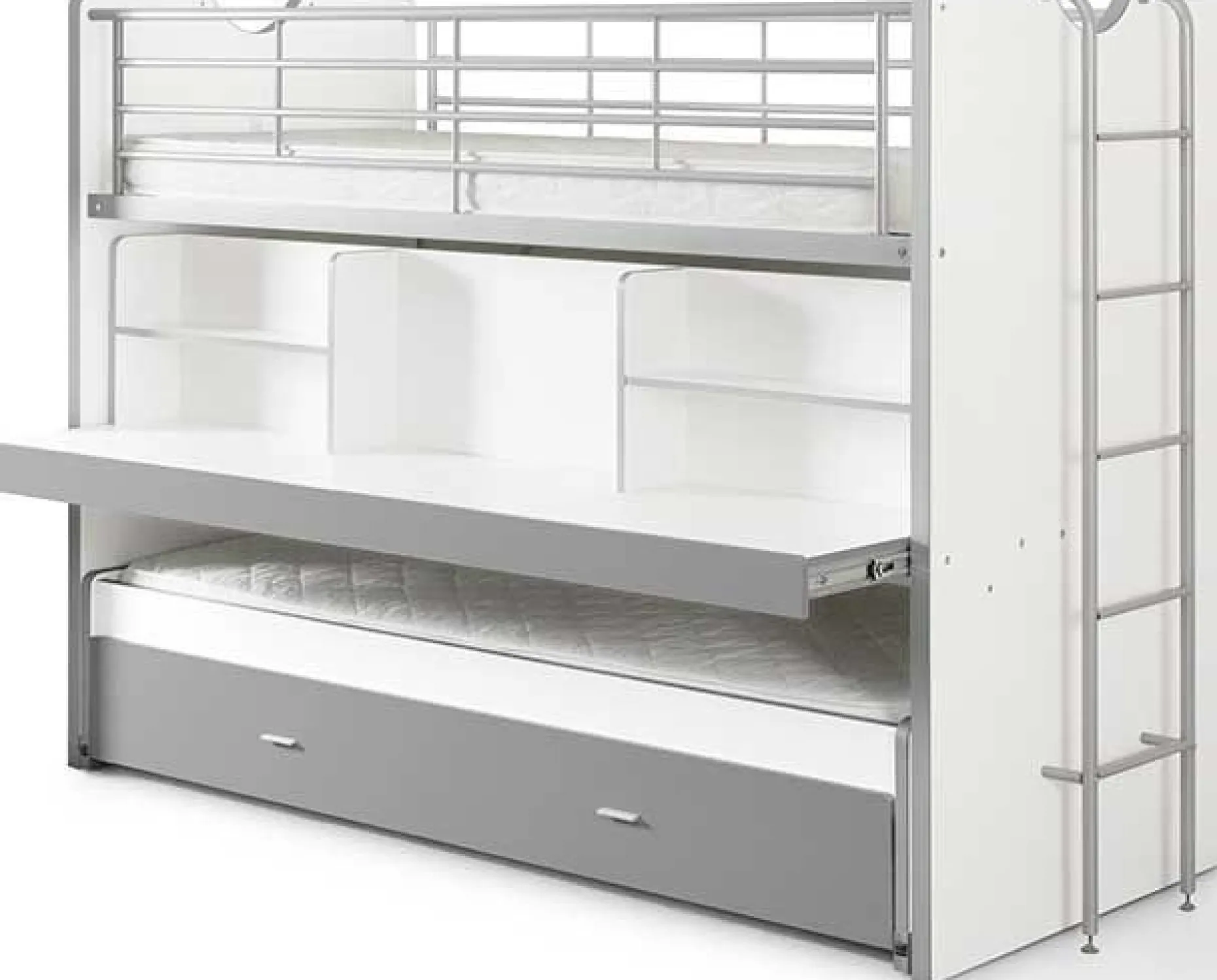 Hochbett Bonny 80 mit Schreibtisch und Bettkasten - silber