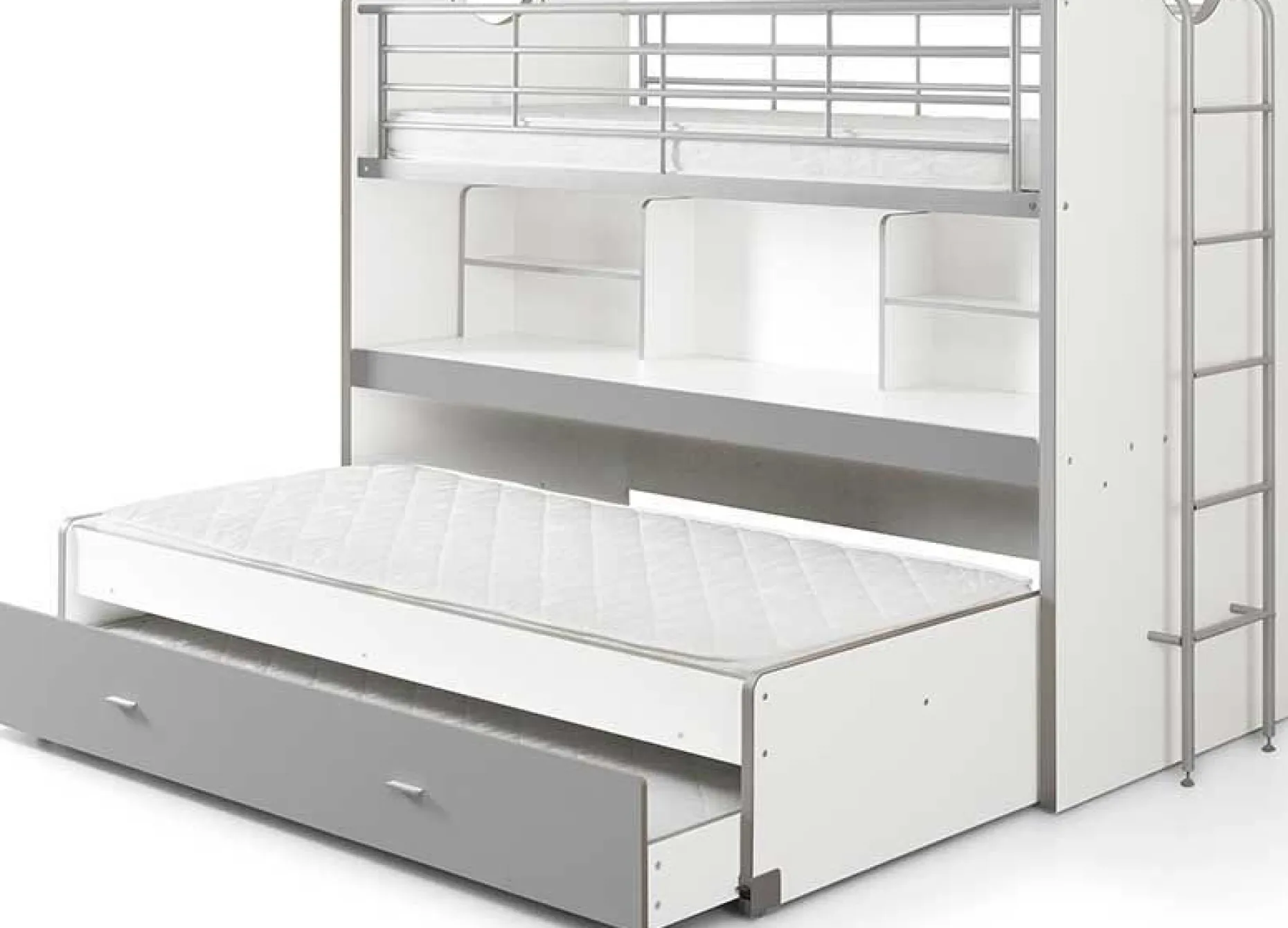 Hochbett Bonny 80 mit Schreibtisch und Bettkasten - silber