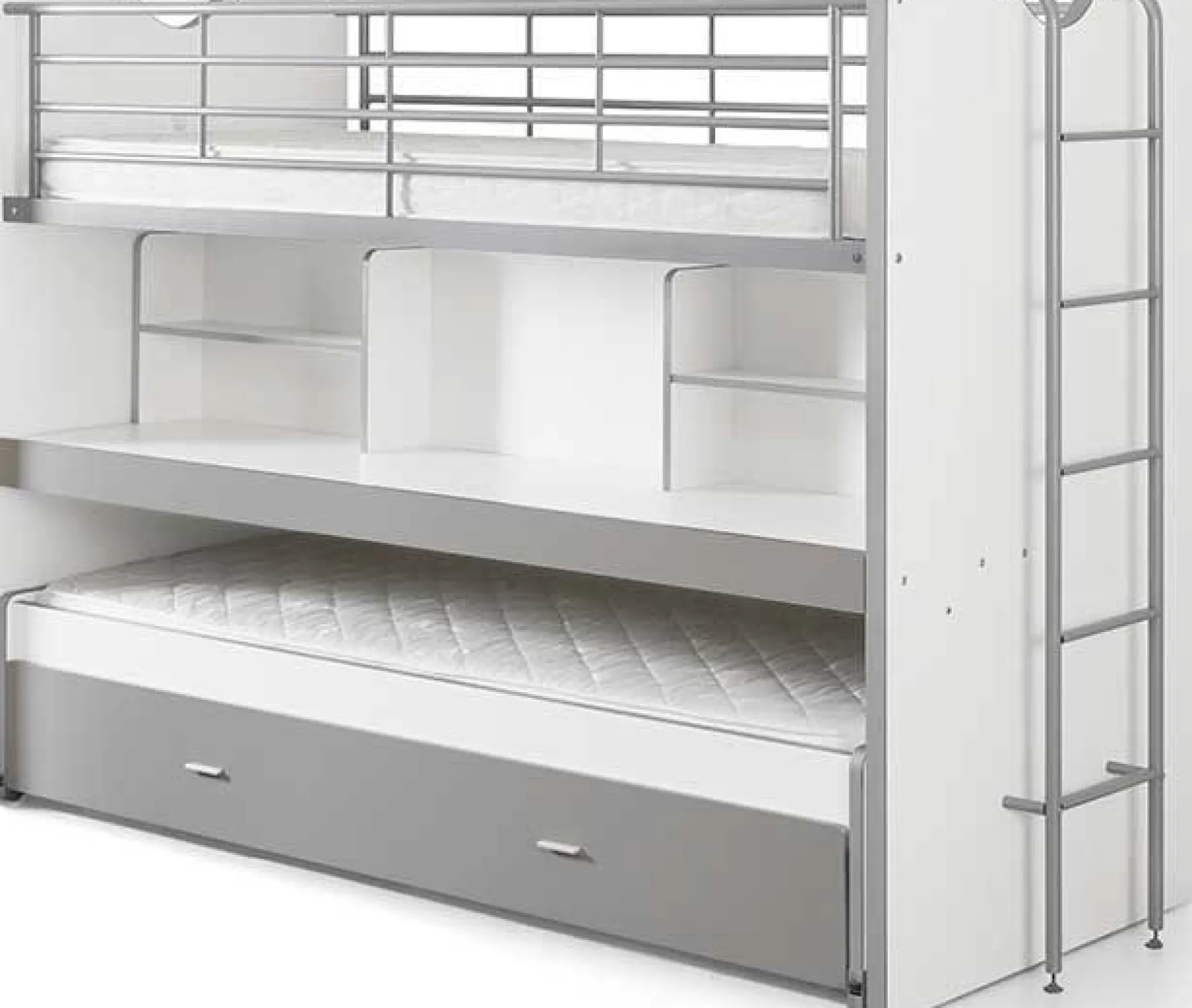 Hochbett Bonny 80 mit Schreibtisch und Bettkasten - silber