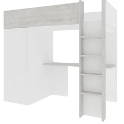 Hochbett Bo9 90x200 cm mit Schreibtisch & Kleiderschrank - weiß