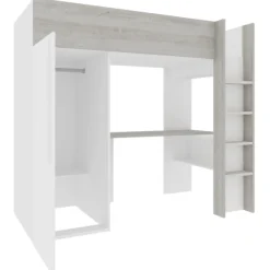 Hochbett Bo9 90x200 cm mit Schreibtisch & Kleiderschrank - weiß