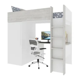 Hochbett Bo9 90x200 cm mit Schreibtisch & Kleiderschrank - weiß