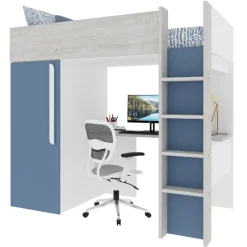 Hochbett Bo9 90x200 cm mit Schreibtisch & Kleiderschrank - blau