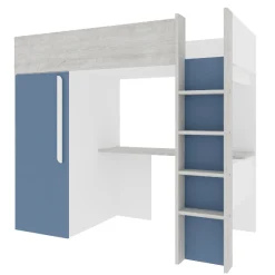 Hochbett Bo9 90x200 cm mit Schreibtisch & Kleiderschrank - blau