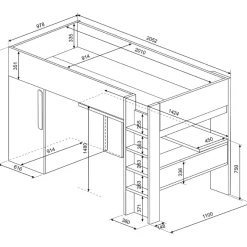 Hochbett Bo9 90x200 cm mit Schreibtisch & Kleiderschrank - anthrazit