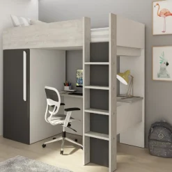Hochbett Bo9 90x200 cm mit Schreibtisch & Kleiderschrank - anthrazit