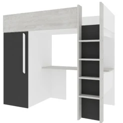 Hochbett Bo9 90x200 cm mit Schreibtisch & Kleiderschrank - anthrazit