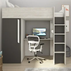Hochbett Bo9 90x200 cm mit Schreibtisch & Kleiderschrank - anthrazit
