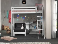 Hochbett Claire 90x200cm mit Bücherregal und Schlafsofa - weiß