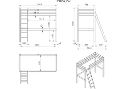 Hochbett Claire 90 x 200cm mit Schreibtisch - weiß