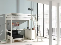 Hochbett Claire 90x200 mit Kommode Charlotte und Sitzbett Lena - weiß