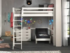 Hochbett Claire 140x200 mit Schlafsofa und Kommode - weiß