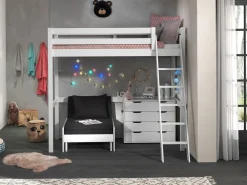 Hochbett Claire 90x200 mit Schlafsofa und Kommode - weiß