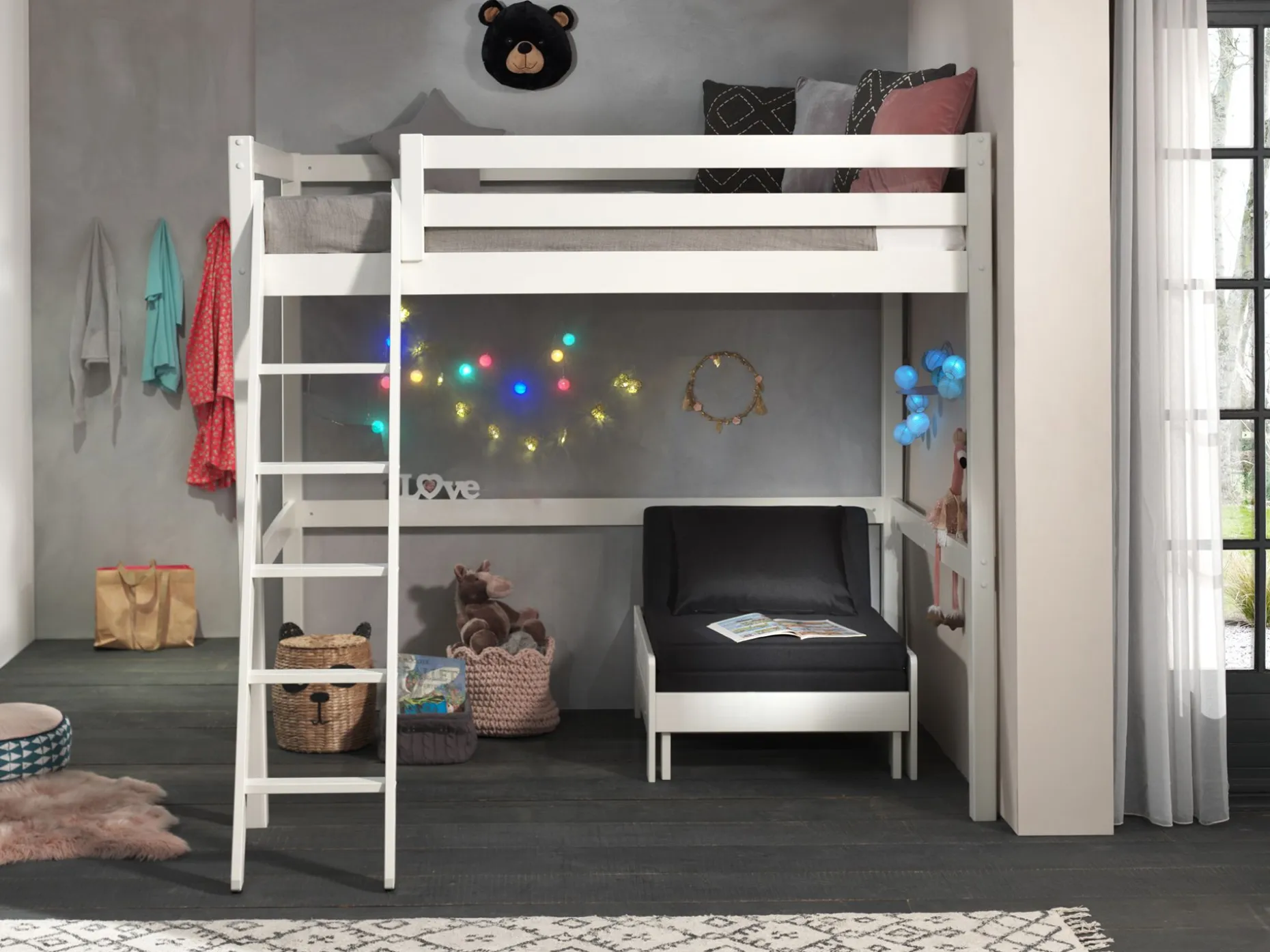 Hochbett Claire 140x200 mit Sitzbett - weiß