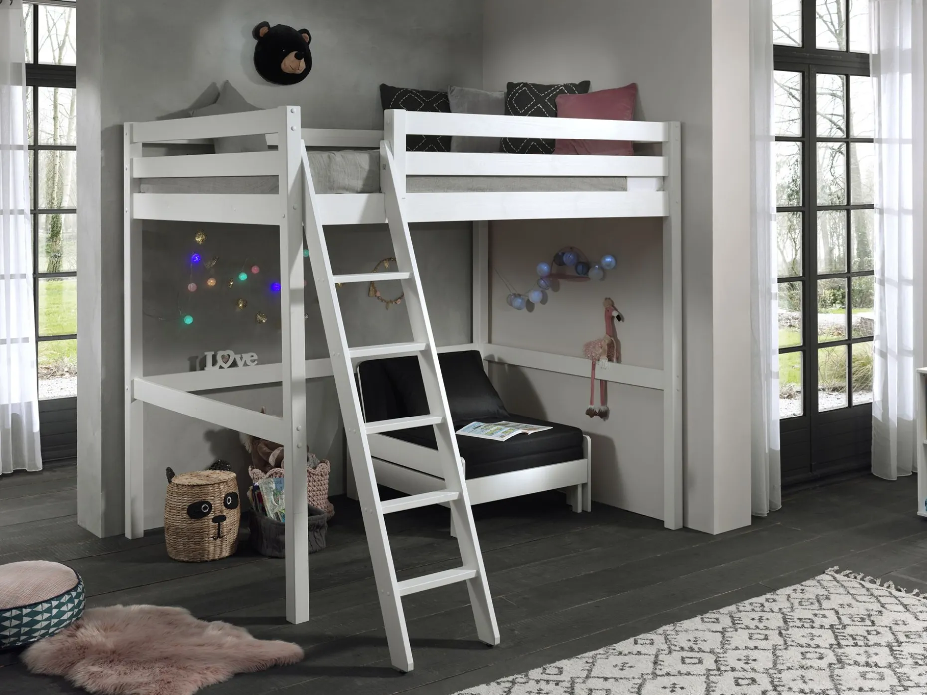 Hochbett Claire 140x200 mit Sitzbett - weiß