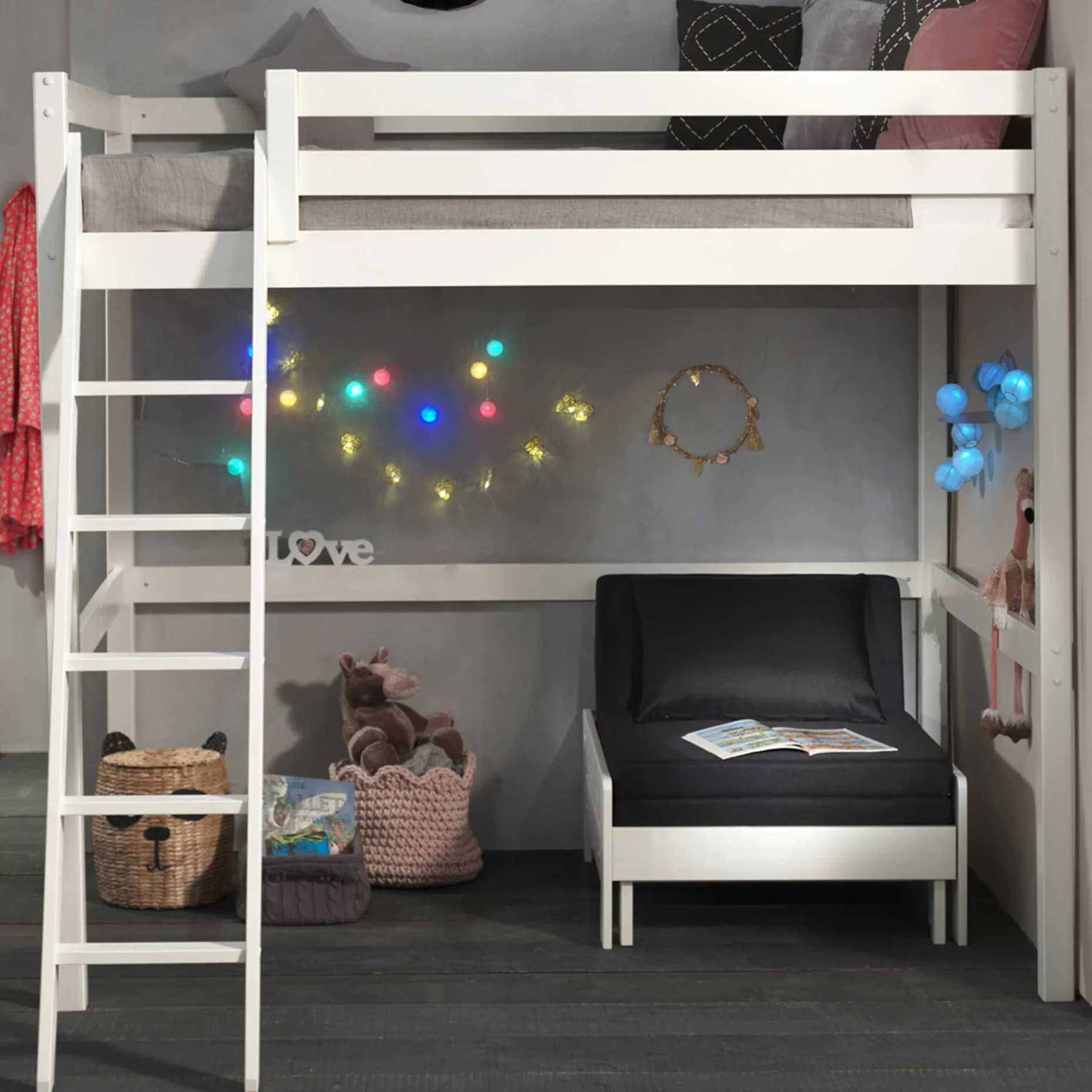 Hochbett Claire 140x200 mit Sitzbett - weiß