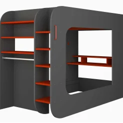 Hochbett Graham mit Spieltisch 120x200cm - anthrazit/rot