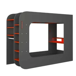 Hochbett Graham mit Spieltisch 90x200cm - anthrazit/rot